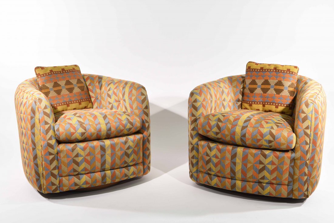 PAIR OF MILO BAUGHMAN; THAYER COGGIN SWIVEL CHAIRS (1 of 8)