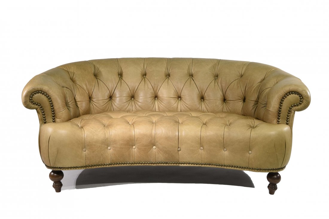 CHESTERFIELD TUFTED LEATHER LOVESEAT (1 of 10)