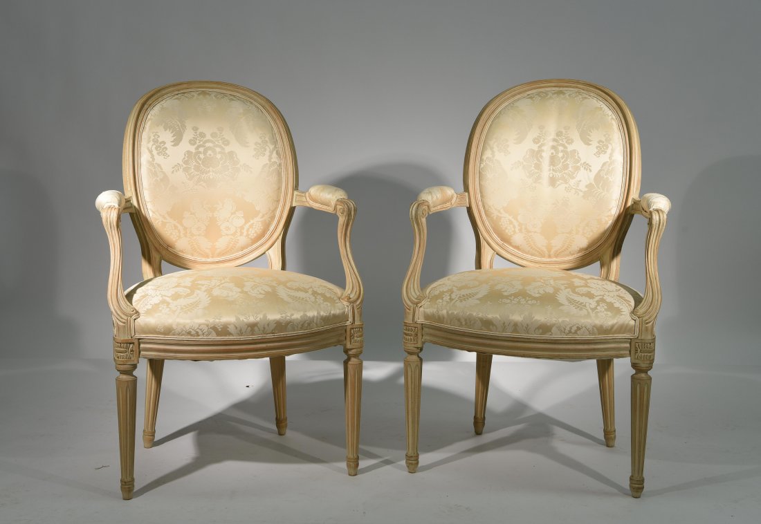 PAIR OF LOUIS XVI STYLE FAUTEUIL CHAIRS (1 of 8)