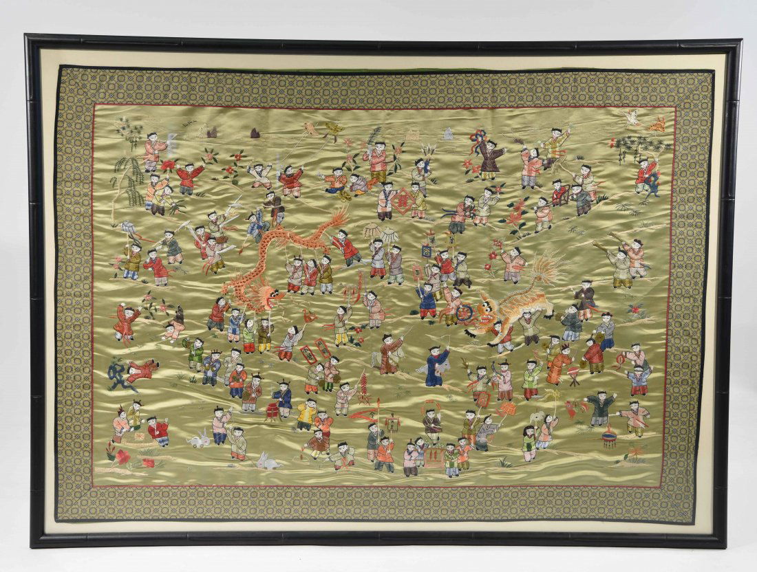 CHINESE SILK TAPESTRY WITH MANY CHILDREN (1 of 7)
