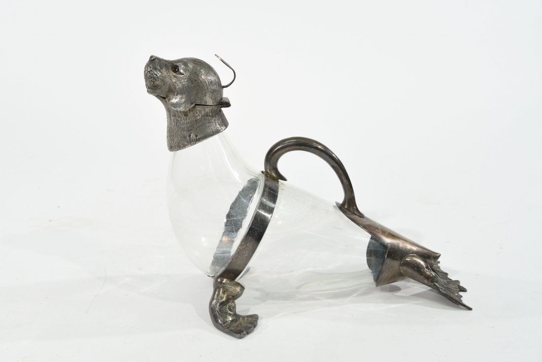 ITALIAN SILVERPLATED WALRUS FIGURAL DECANTER (1 of 8)