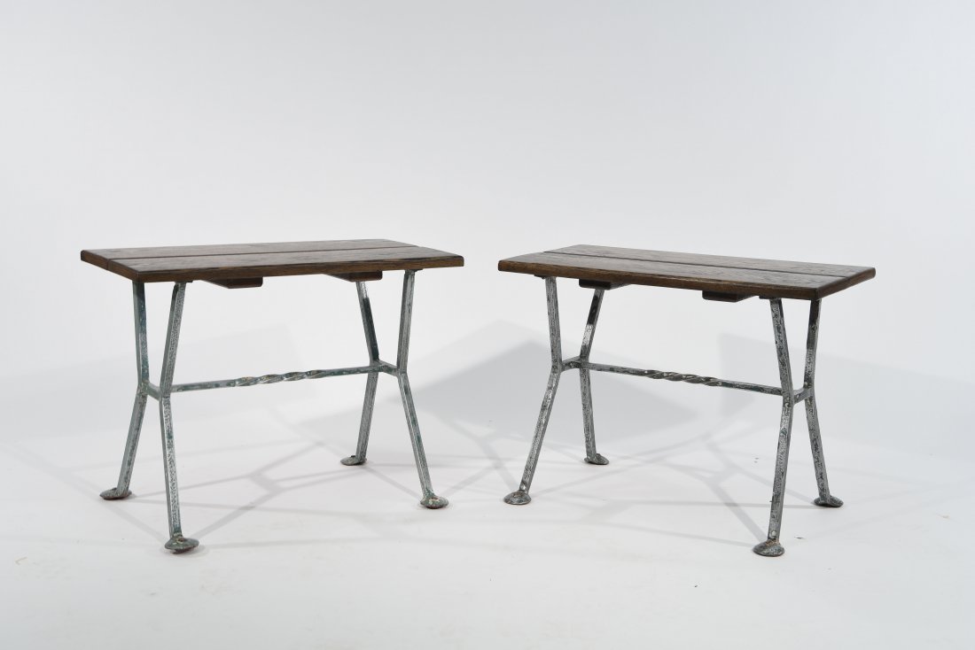 PAIR OF INDUSTRIAL STEEL BASE BENCHES (1 of 9)