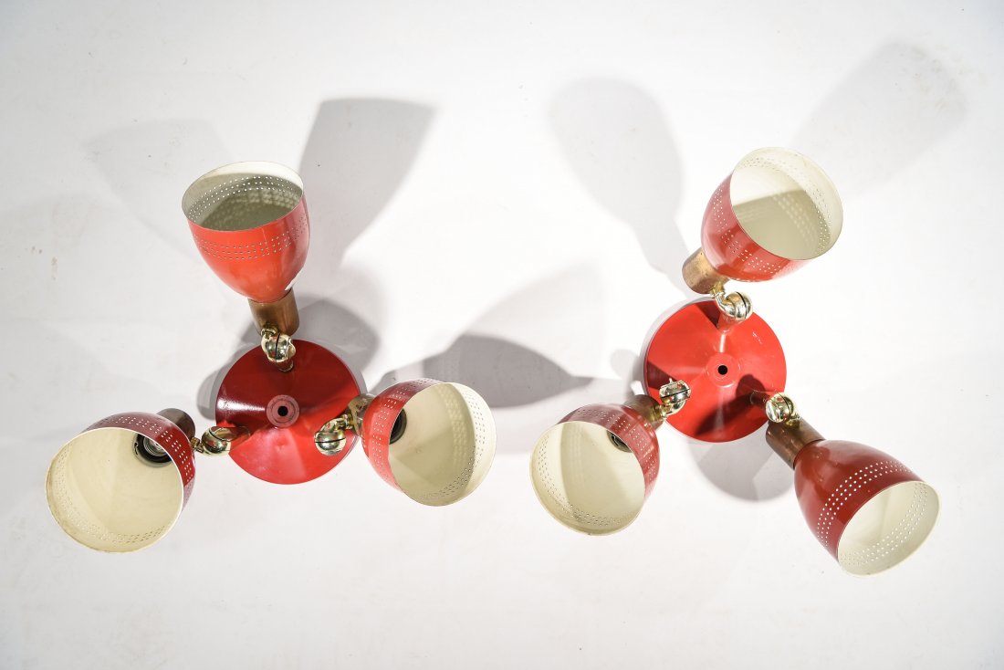 PAIR OF RED MID-CENTURY PERFORATED SCONCES (1 of 8)