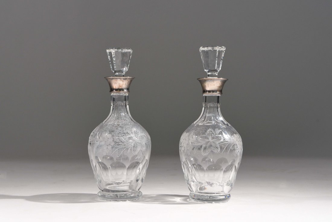 PAIR OF ENGLISH STERLING & CUT CRYSTAL DECANTERS (1 of 10)