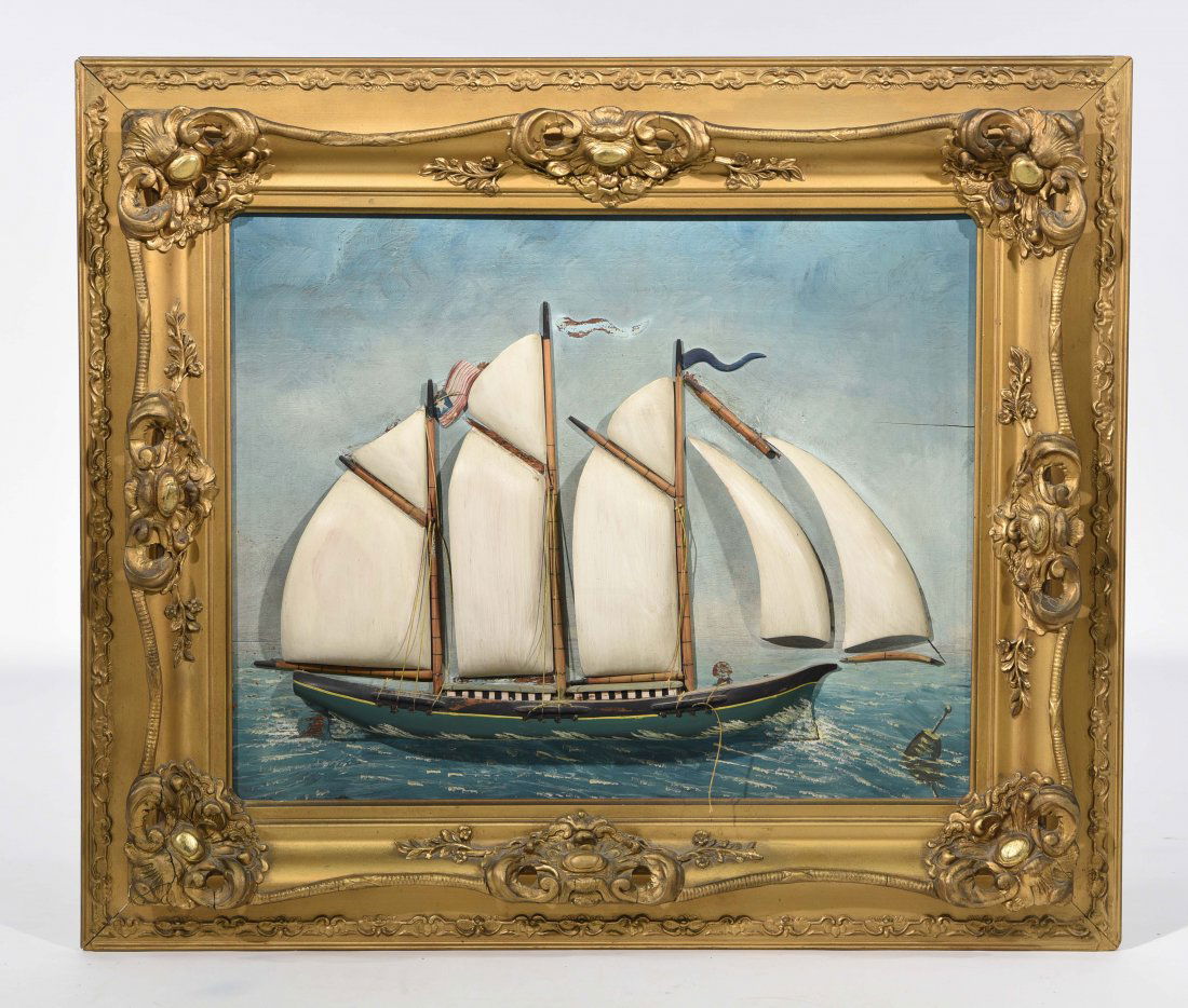 19TH CENTURY FOLK  ART 3D SHIP PAINTING & CARVING (1 of 10)