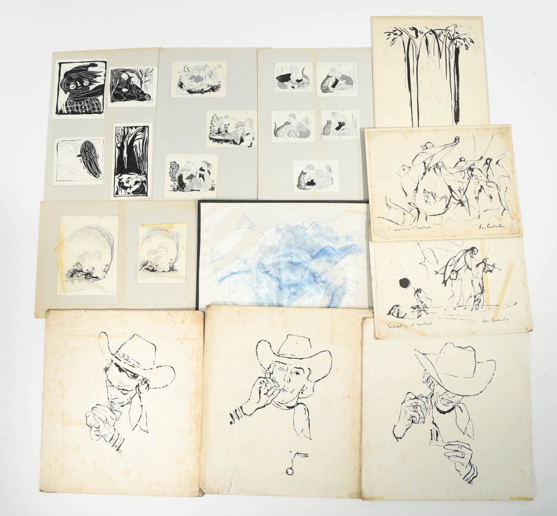 GROUPING OF ILLUSTRATIONS FROM CA.1960's: Artist Perl, Orin Kingade and Prohaska A very grouping of adverting ads and illustrations., ca. 1960's Ink, and pencil on paper and board, signed Dimensions: Unframed various sizes Condition: good, su