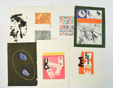 ITALIAN MID CENTURY PRINT GROUP: Description updated shortly Including: Giulio Turcato etching and aquaforte. Alberto Burri etching, Gio Pomodoro etching, Giuseppe Capogrossi lithograph, Achille Perilli lithograph. Dimensions: Unfram