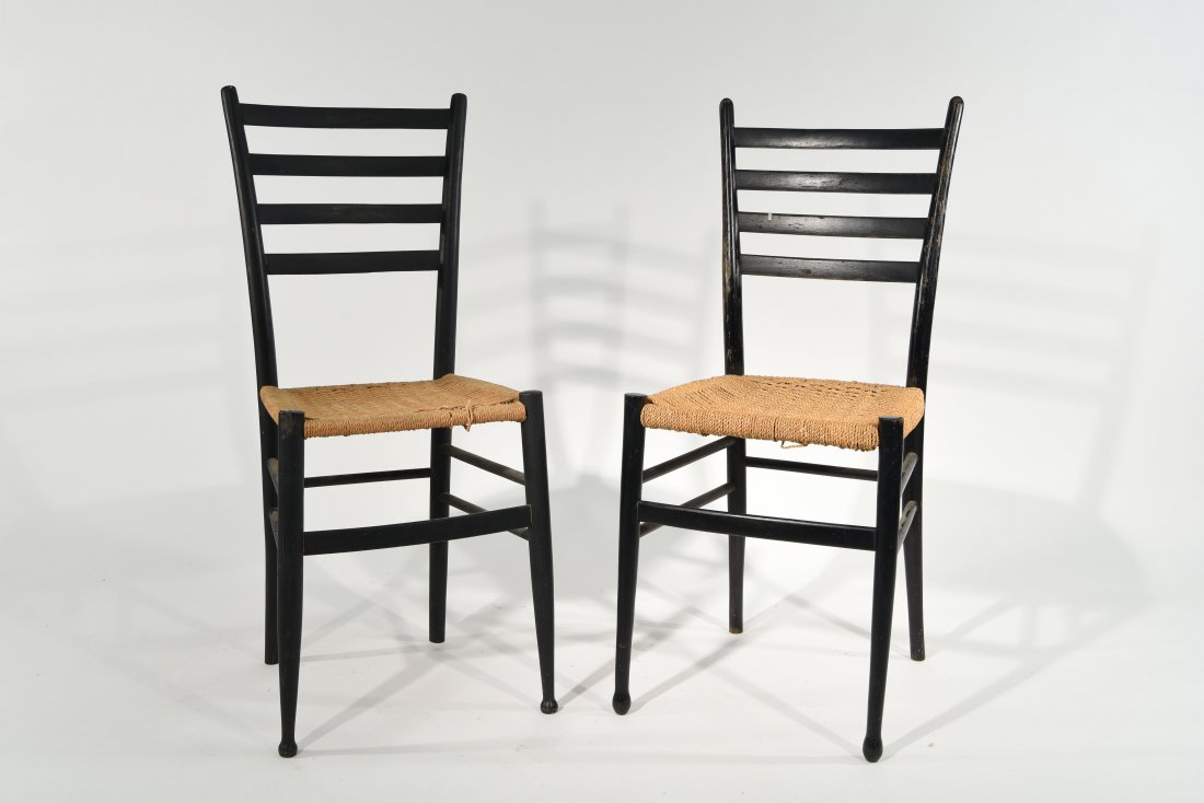PAIR GIO PONTI STYLE LADDER BACK CHAIRS (1 of 9)
