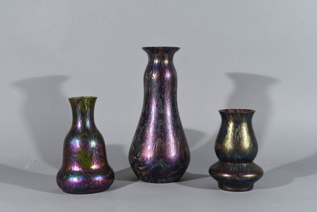 THREE LOETZ ART GLASS VASES (1 of 10)