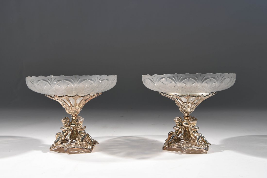 PAIR OF SILVERPLATE CHERUB COMPOTES (1 of 8)