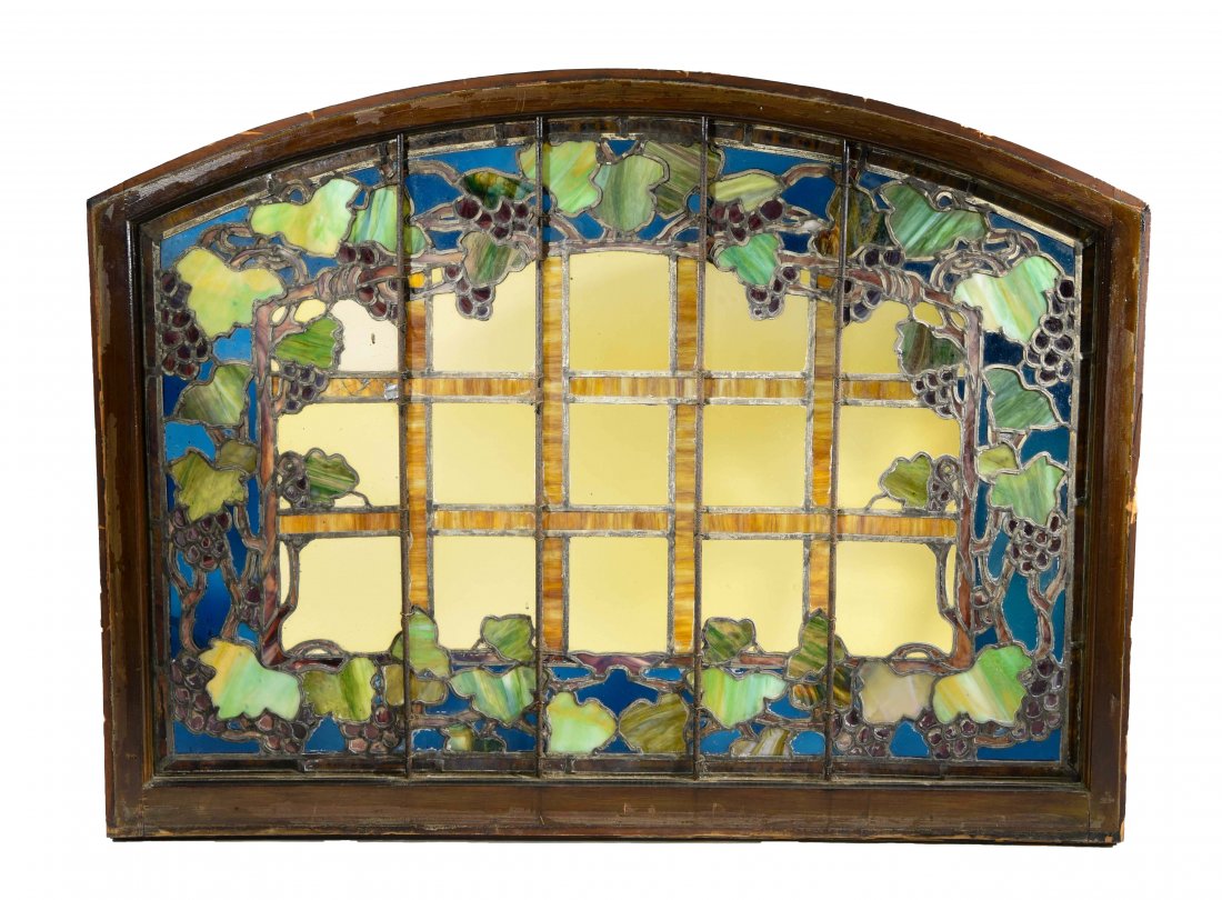 STAINED LEADED GLASS WINDOW WITH GRAPES (1 of 9)