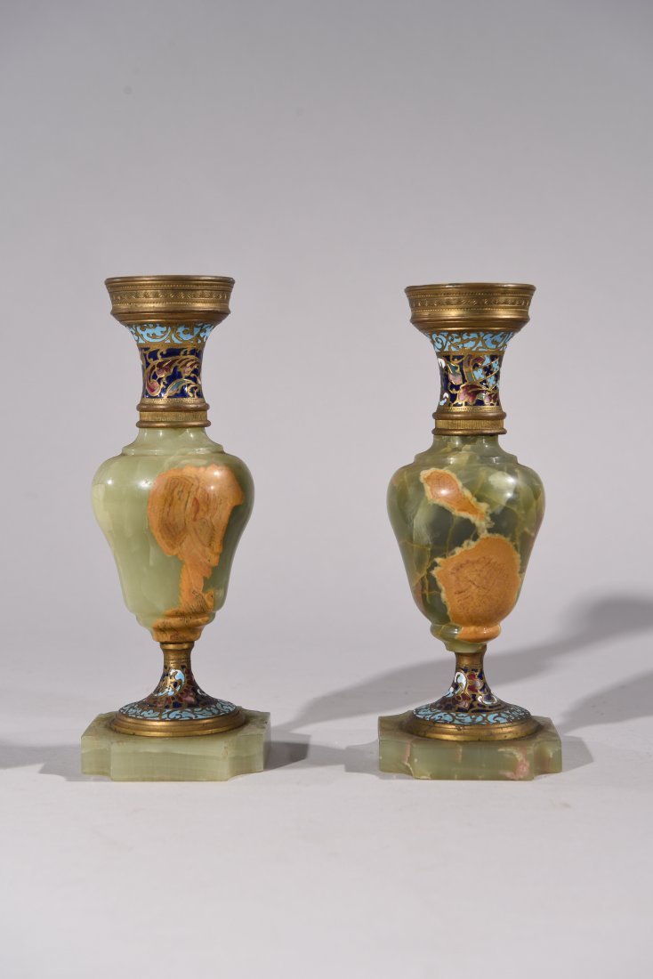 PAIR OF FRENCH CHAMPLEVE MARBLE VASES (1 of 8)