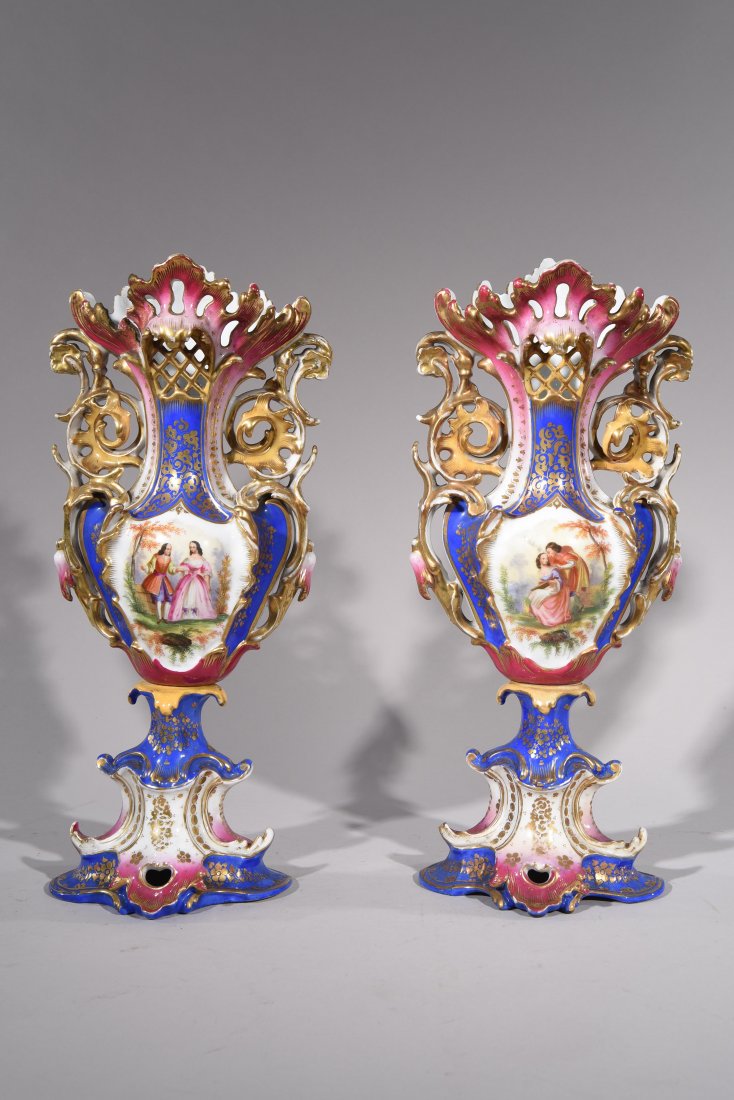 19TH CENTURY PAIR OF OLD PARIS VASES - LOVE BIRDS (1 of 10)
