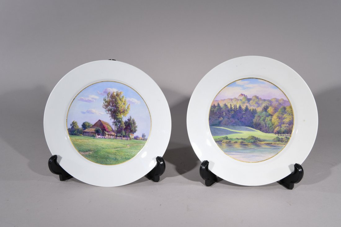 TWO MEISSEN PAINTED LANDSCAPE PLATES (1 of 7)