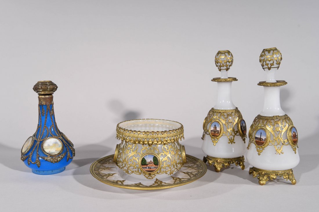 GROUPING OF OPALINE GLASS DRESSER ITEMS (1 of 10)