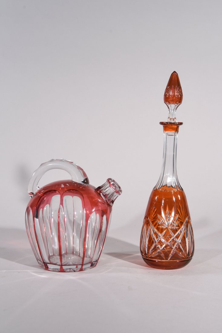 GROUPING OF CUT TO CLEAR CRANBERRY GLASS (1 of 9)