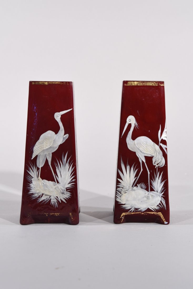 PAIR OF ENAMEL PAINTED GLASS VASES (1 of 7)