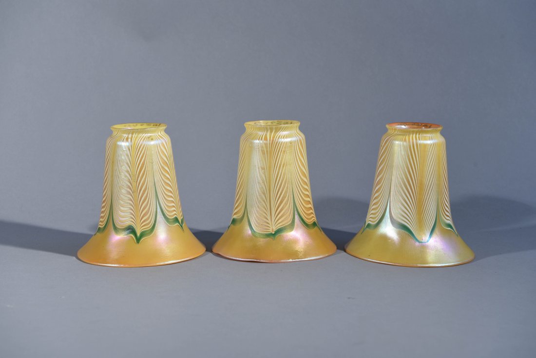 THREE QUEZAL GLASS SHADES (1 of 7)