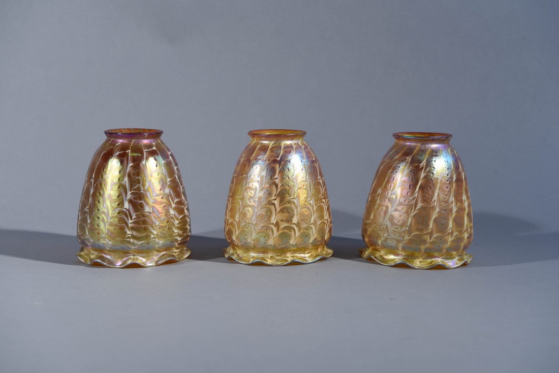 THREE QUEZAL GLASS SHADES (1 of 7)