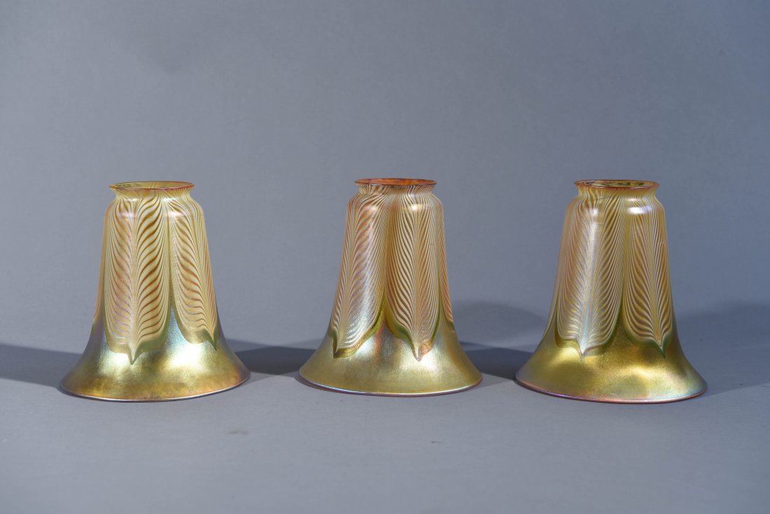 THREE QUEZAL GLASS SHADES (1 of 7)