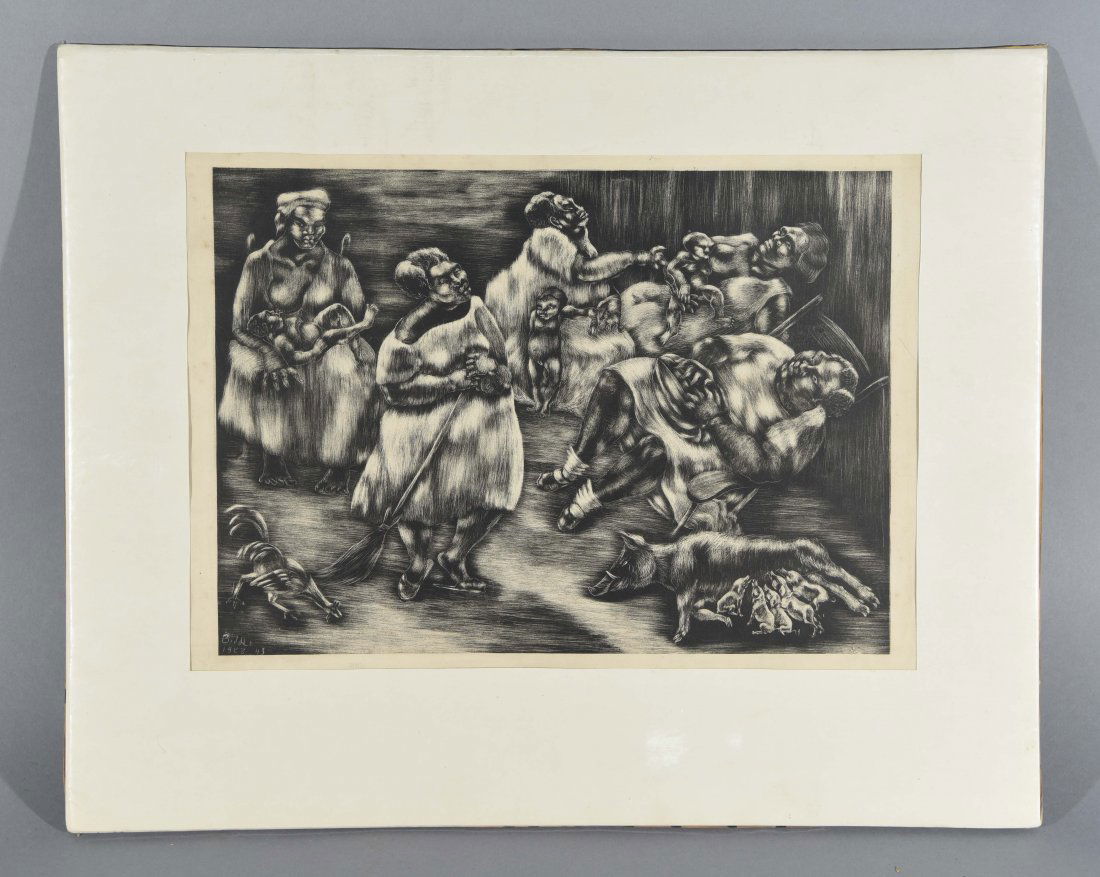GEORGE BIDDLE ( AMERICAN 1885-1973): Untitled:(a group of African American ladies with their and babies.), 1928 /49Lithograph on paper, signed lower right. Has a AAA label on the back.Dimensions: Matted H16" x W20", paper H 10" x W 15" C