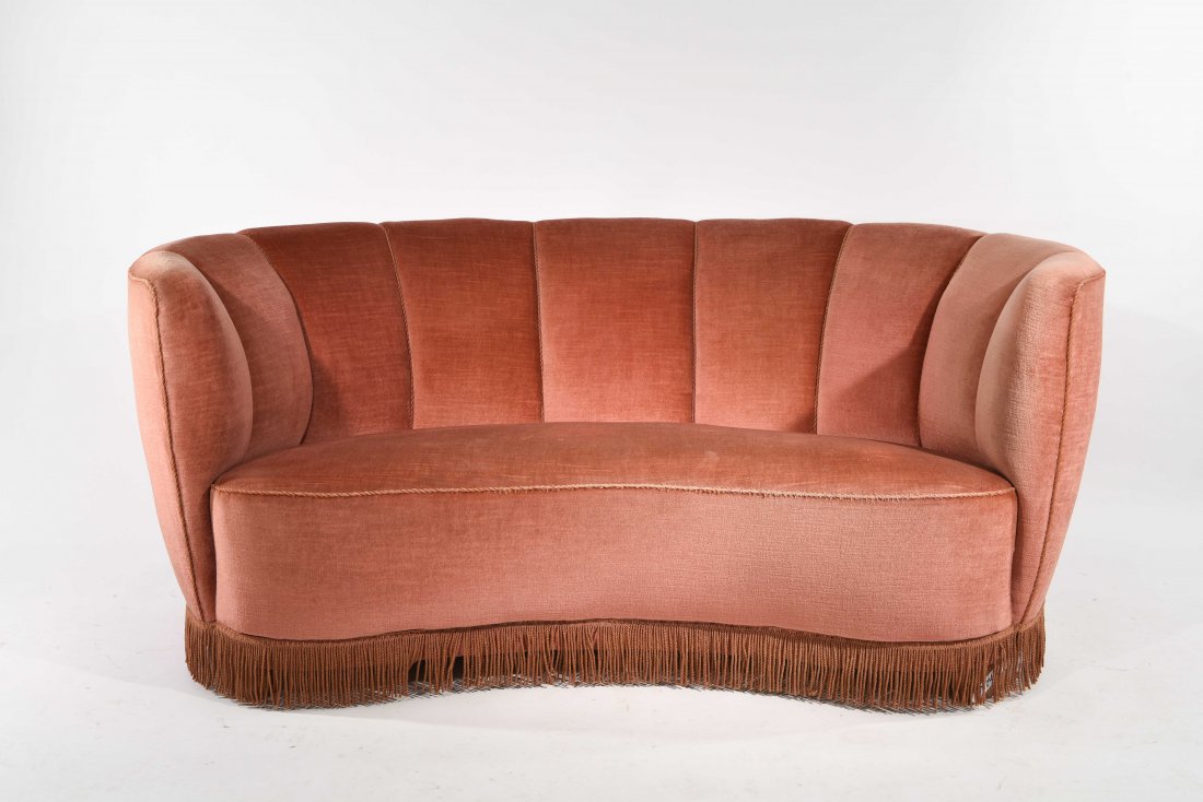 ATTR. SLAGELSE MOBELVAERK, DENMARK BANANA LOVESEAT (1 of 9)