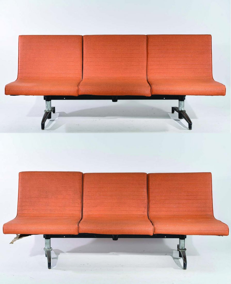 PAIR OF ORANGE CHROME CRAFT BENCH SOFAS (1 of 10)