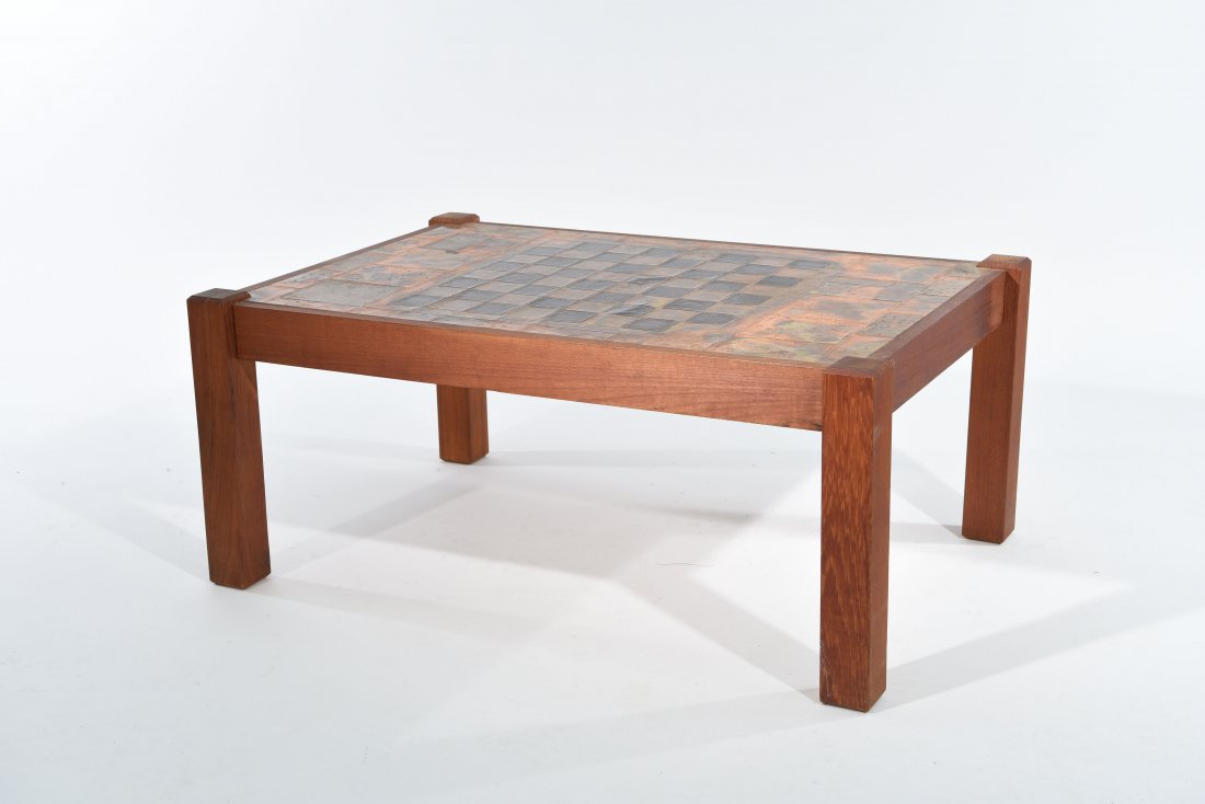 MID-CENTURY BRUTALIST COPPER TOP TEAK CHESS TABLE (1 of 7)