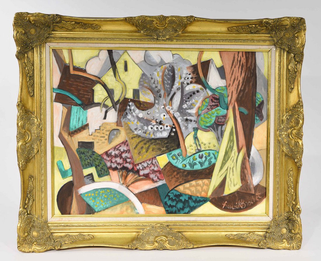 FRANCOIS BROCHET, (FRENCH 1925 - 2001): "LE JARDIN COUFFU"/ "THE GARDEN COUFFU "Oil on canvas, signed lower right.Dimensions: Framed H27" x W 32.5", canvas H 20" x W 25.5" Condition: Good.