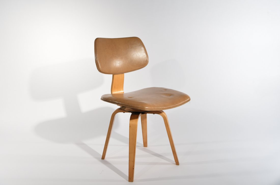THONET BENTWOOD SWIVEL CHAIR: Dimensions: H 31" x W 19" x D 21" Condition: Good. Light wear to upholstery.