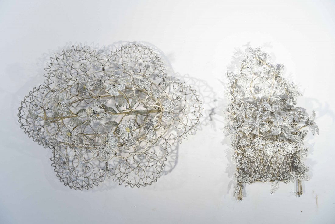 TWO BEADED MEMORIAL CASKET DECORATIONS (1 of 10)