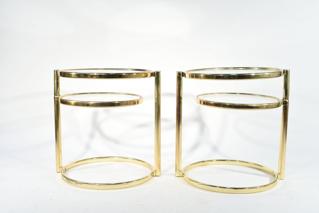 PAIR OF MILO BAUGHMAN STYLE SWIVEL TABLES (1 of 8)