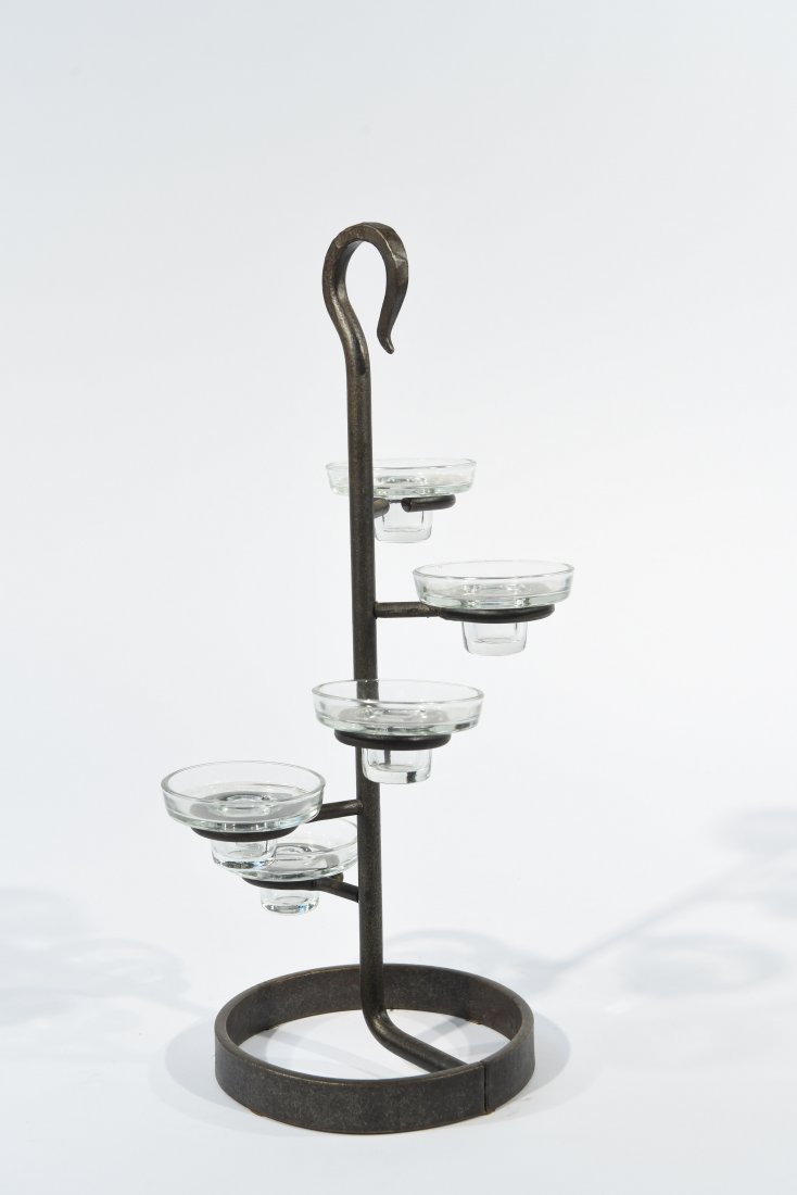 MID-CENTURY DANISH STEEL AND GLASS CANDLE HOLDER (1 of 6)