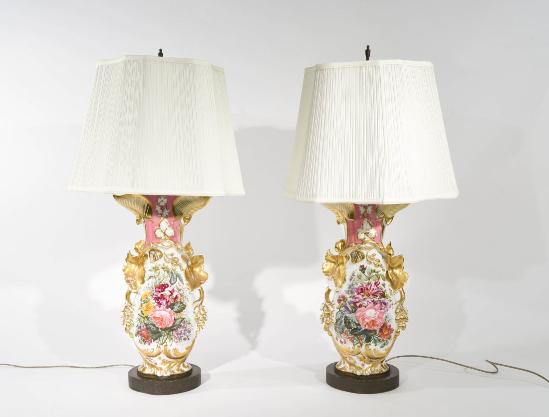 PAIR OF OLD PARIS PORCELAIN VASE LAMPS (1 of 9)