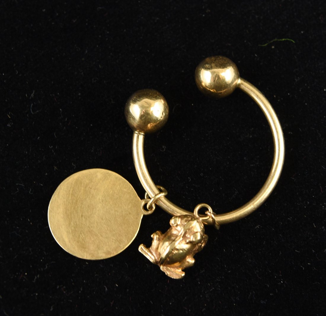 TIFFANY 14K GOLD KEY CHAIN W/ FROG & CHARM (1 of 2)