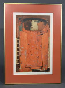 ANGEL BOTELLO (SPANISH / PUERTO RICAN 1913 -1986): Untitled (woman's head.) Color lithograph on paper, edition 50/150, and signed lower right BOTELLO Dimensions: Framed H 32.75" x W 22.75", sight H 25" x W 16" Condition: has foxing on the lower sides.