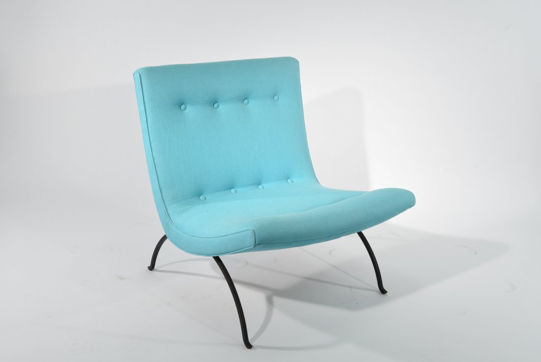 MILO BAUGHMAN SIDE CHAIR: Dimensions: H 29" x W 26" x D 27" Condition: Small faint stain on upper right corner.