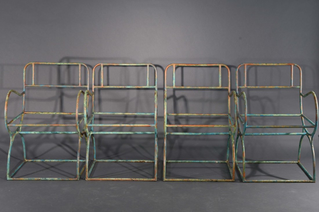 (4) IRON FAUX PAINTED COPPER TUBE OUTDOOR CHAIRS (1 of 8)