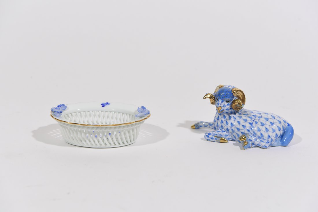 HEREND PORCELAIN BASKET & RAM (1 of 6)