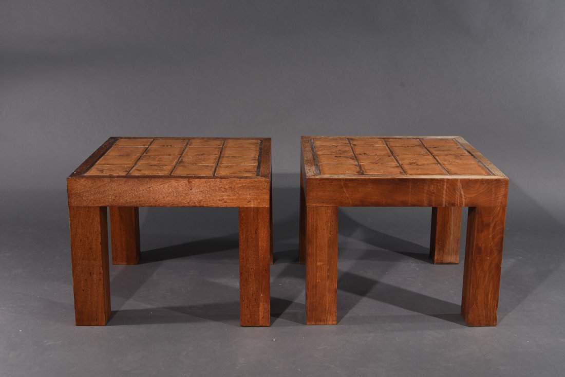 PAIR OF DANISH TEAK TILE TOP END TABLES (1 of 6)