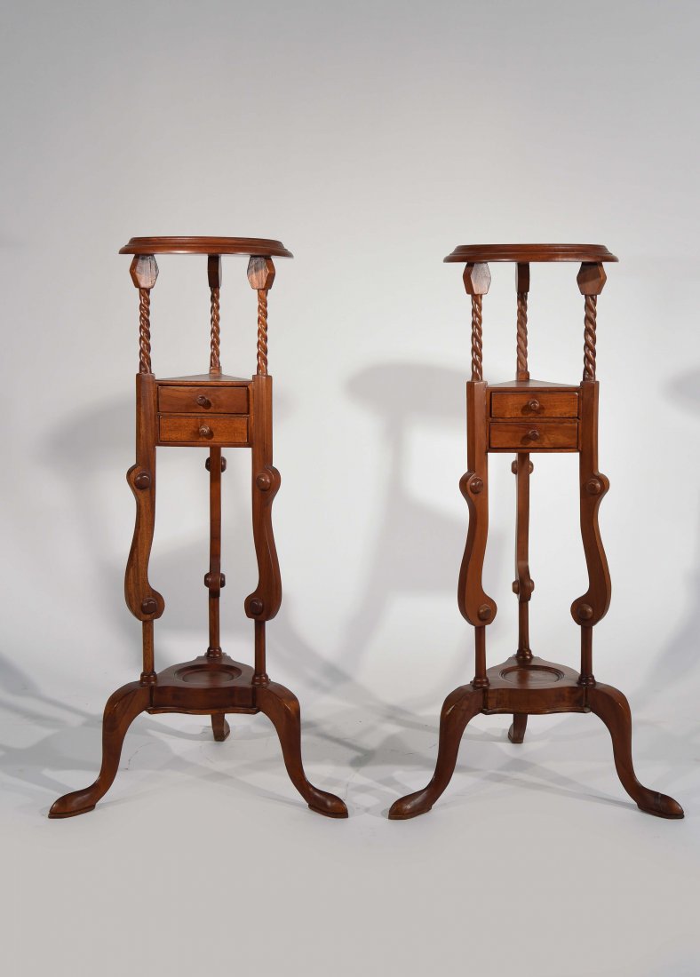 PAIR OF TWO DRAWER MAHOGANY STANDS (1 of 9)