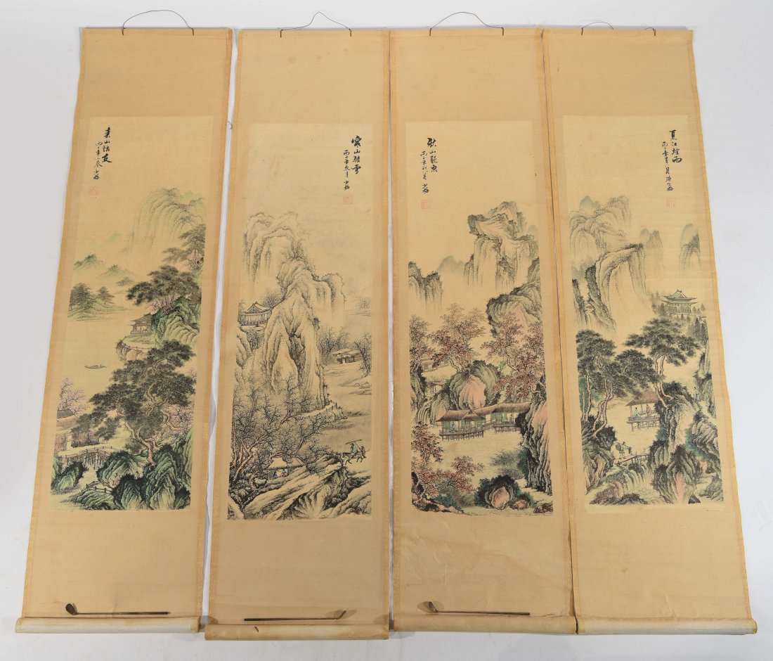 (4) CHINESE SCROLL PAINTINGS (1 of 9)