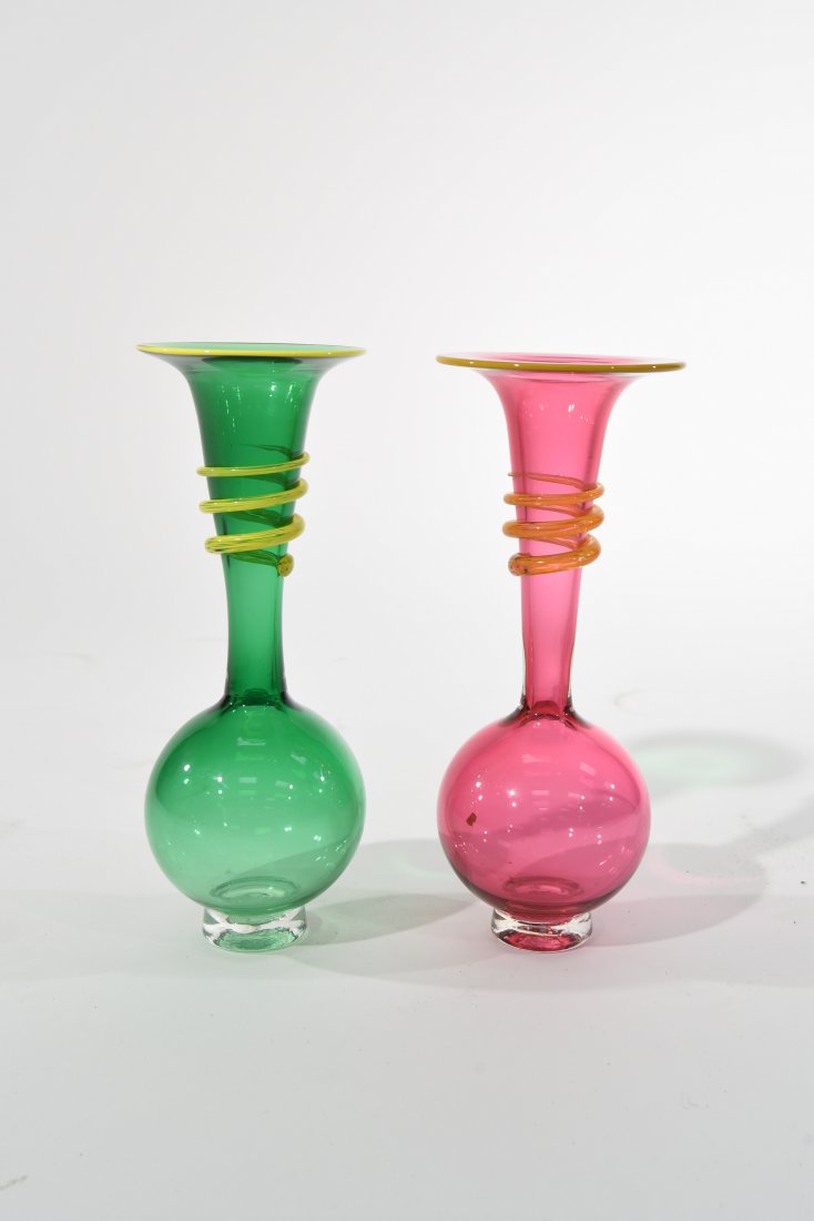 TWO GLASS VASES SIGNED DJ 06" (1 of 8)