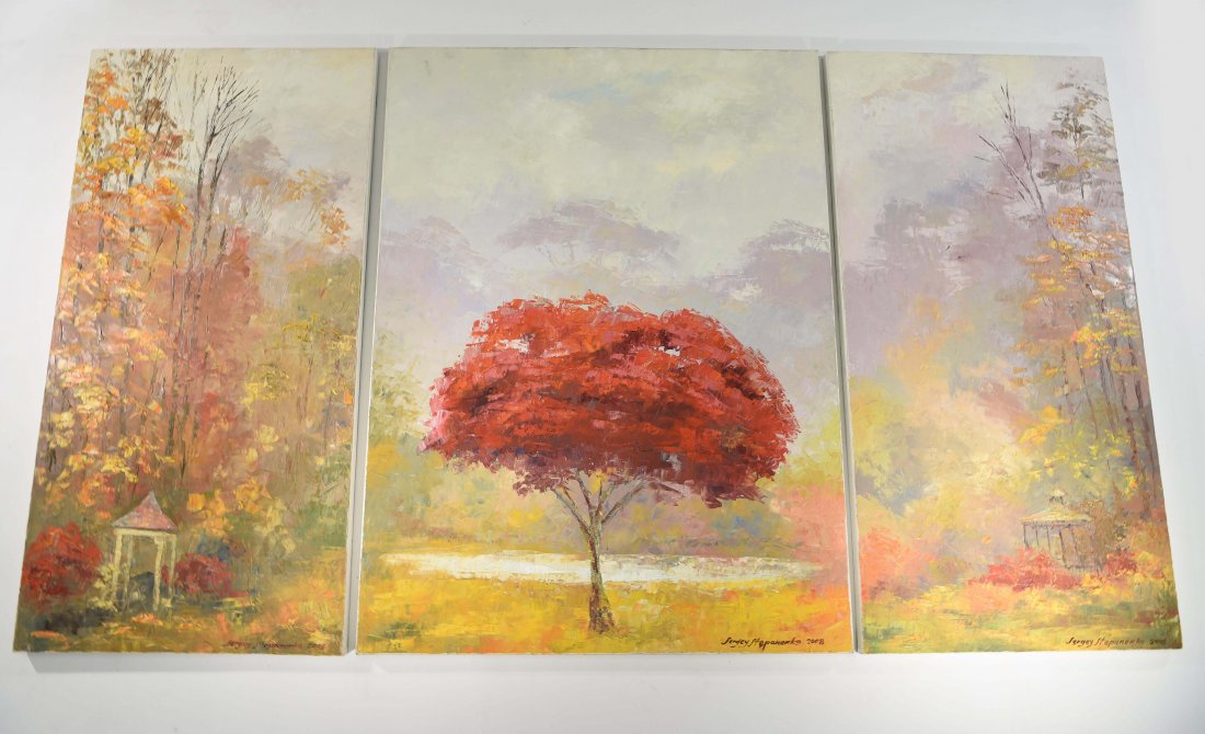 THREE LARGE LANDSCAPE PAINTINGS (1 of 9)