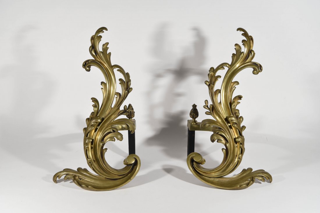PAIR OF ANDIRONS: Dimensions: H 21" x W 11" x D 12"