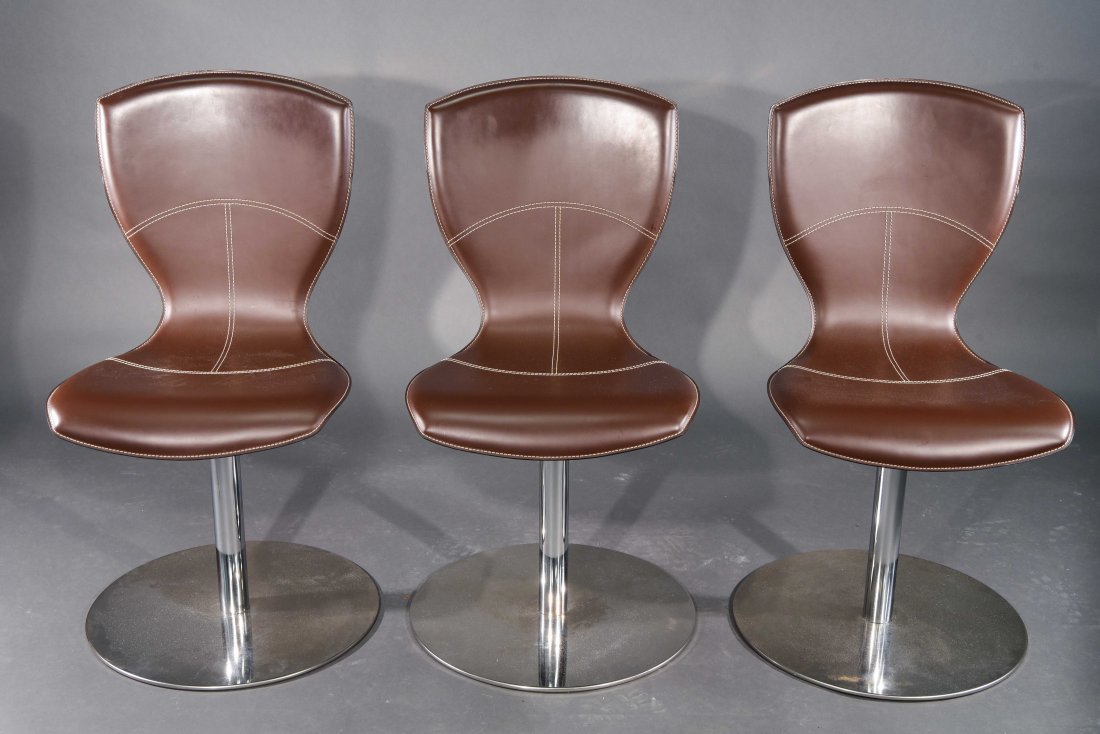 3 MAURICE VILLENCY LEATHER CHROME CHAIRS (1 of 6)