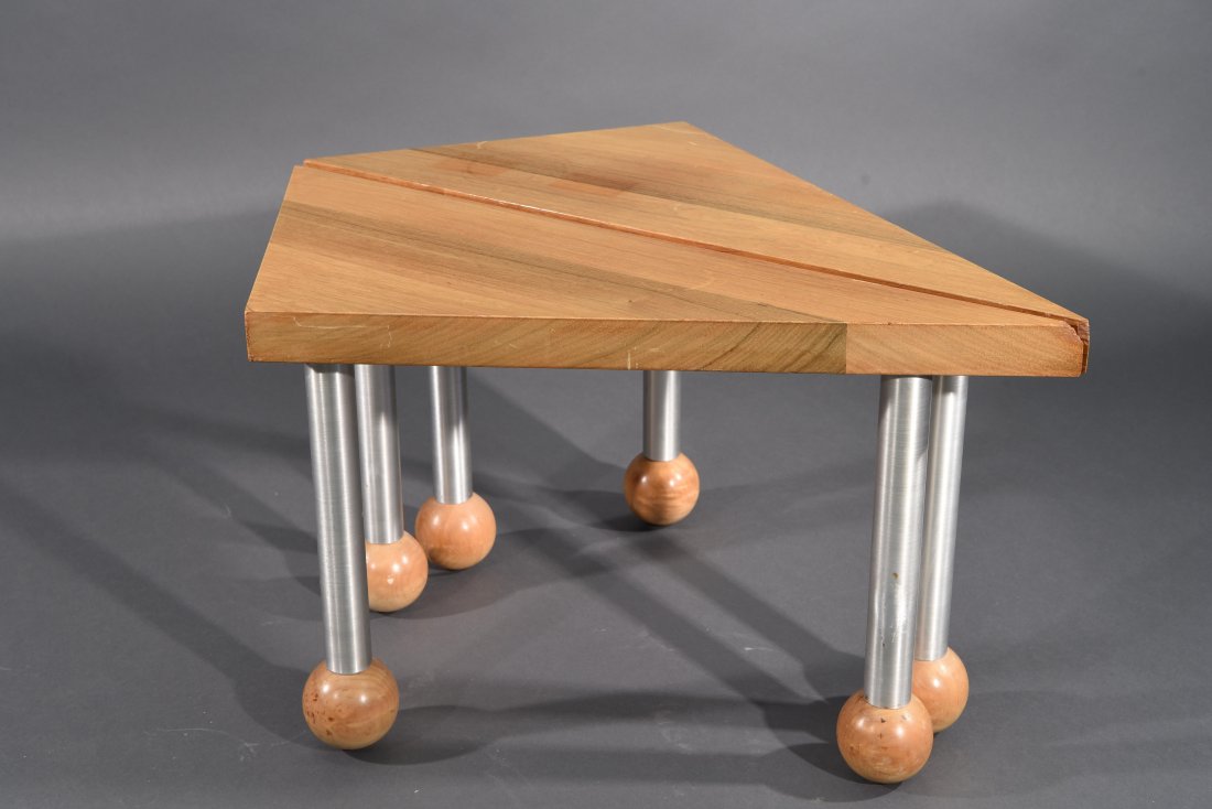 RUSSEL WRIGHT STYLE TABLES: Dimensions: H 16" x W 30" x D 24" Condition: Water marks and small scratches to top.