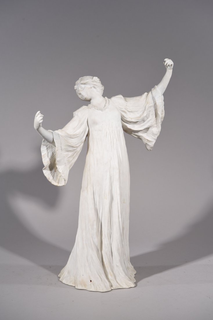 AGATHEN LEONARD (1841-1923) SEVRES LADY: SEVRES PARIAN LADY Marked on the side bottom No.13, stamped on side. Dimensions: H19" x W10" x D 6" Condition: good, old repair
