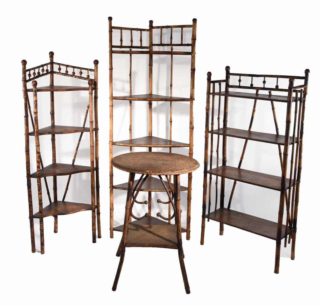FOUR PCS. VICTORIAN BAMBOO INCL. SHELVES & TABLE (1 of 9)
