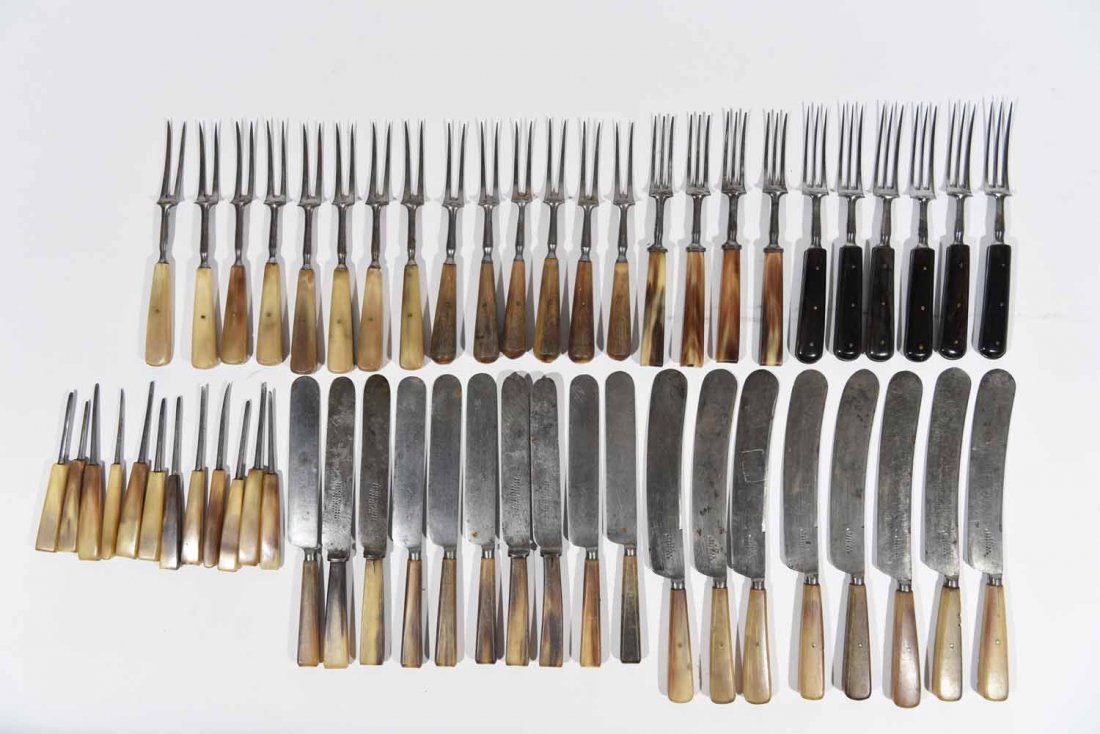 SHEFFIELD BUFFALO HORN HANDLE CUTLERY (1 of 10)